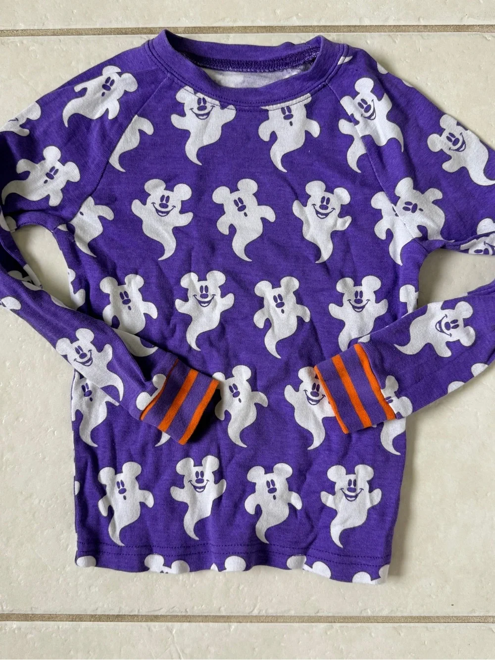 Disney Mickey Mouse Ghost Purple White Orange Halloween Pajamas Long Sleeve Set